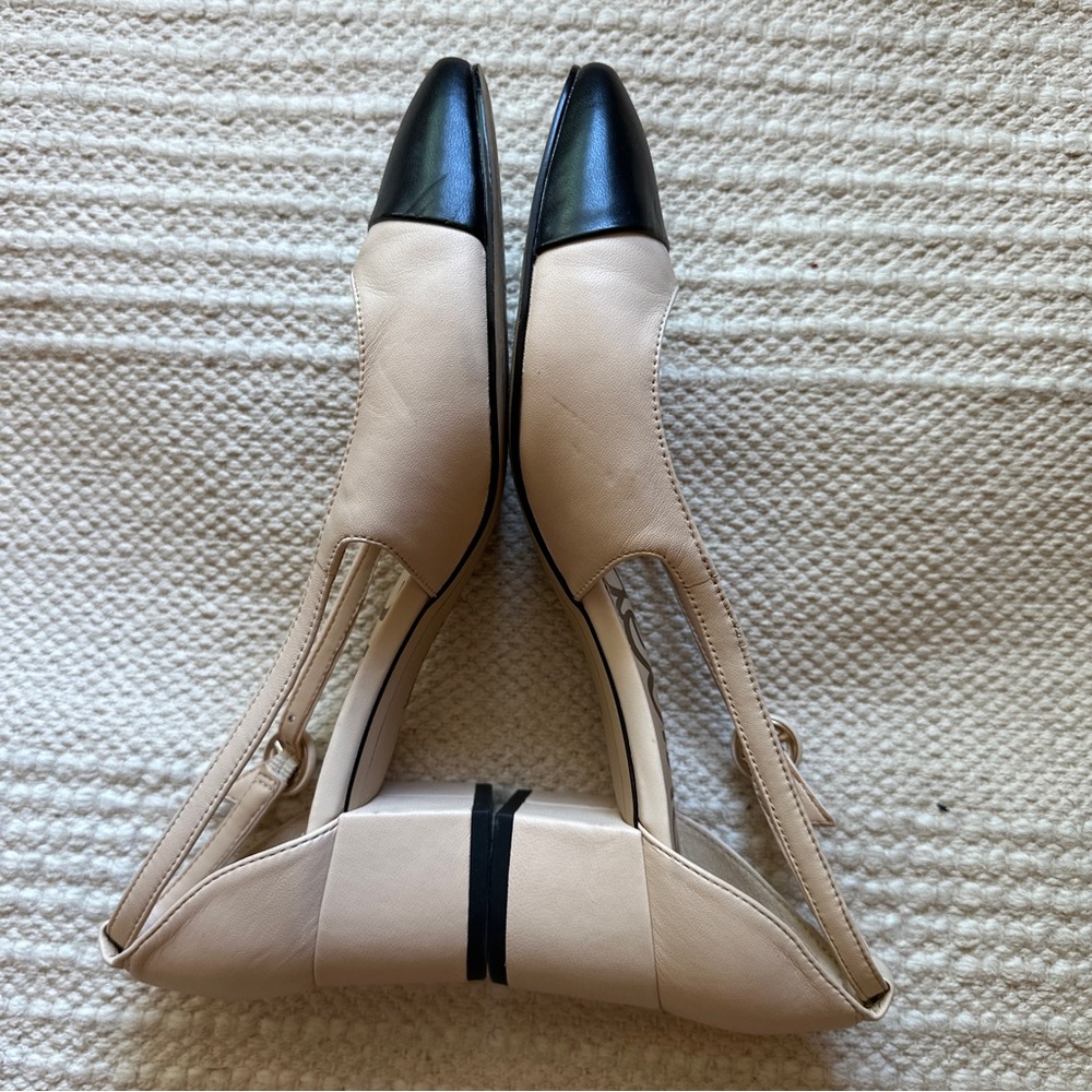 SAM EDELMAN cream and black color block leather slingback Leah block heels 7 - Picture 7 of 9